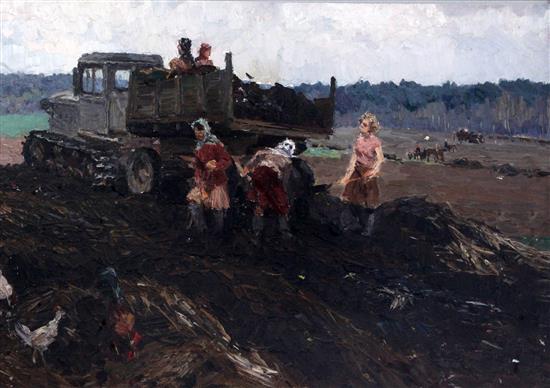 Boris Ivanovich Gorbunov (Russian, b. 1922) In the field 17 x 24.5in.